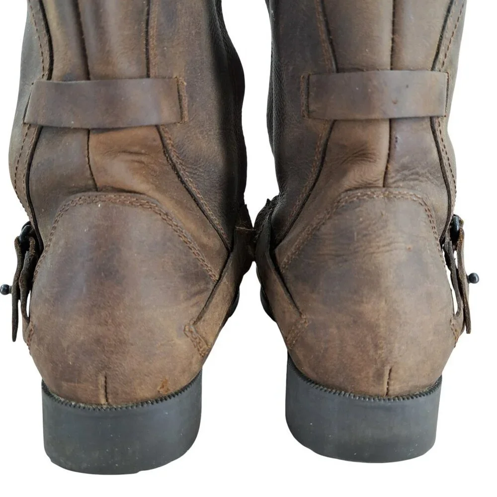 Teva De La Vina Brown Leather Tall Riding Boots Size 8 Distressed Waterproof